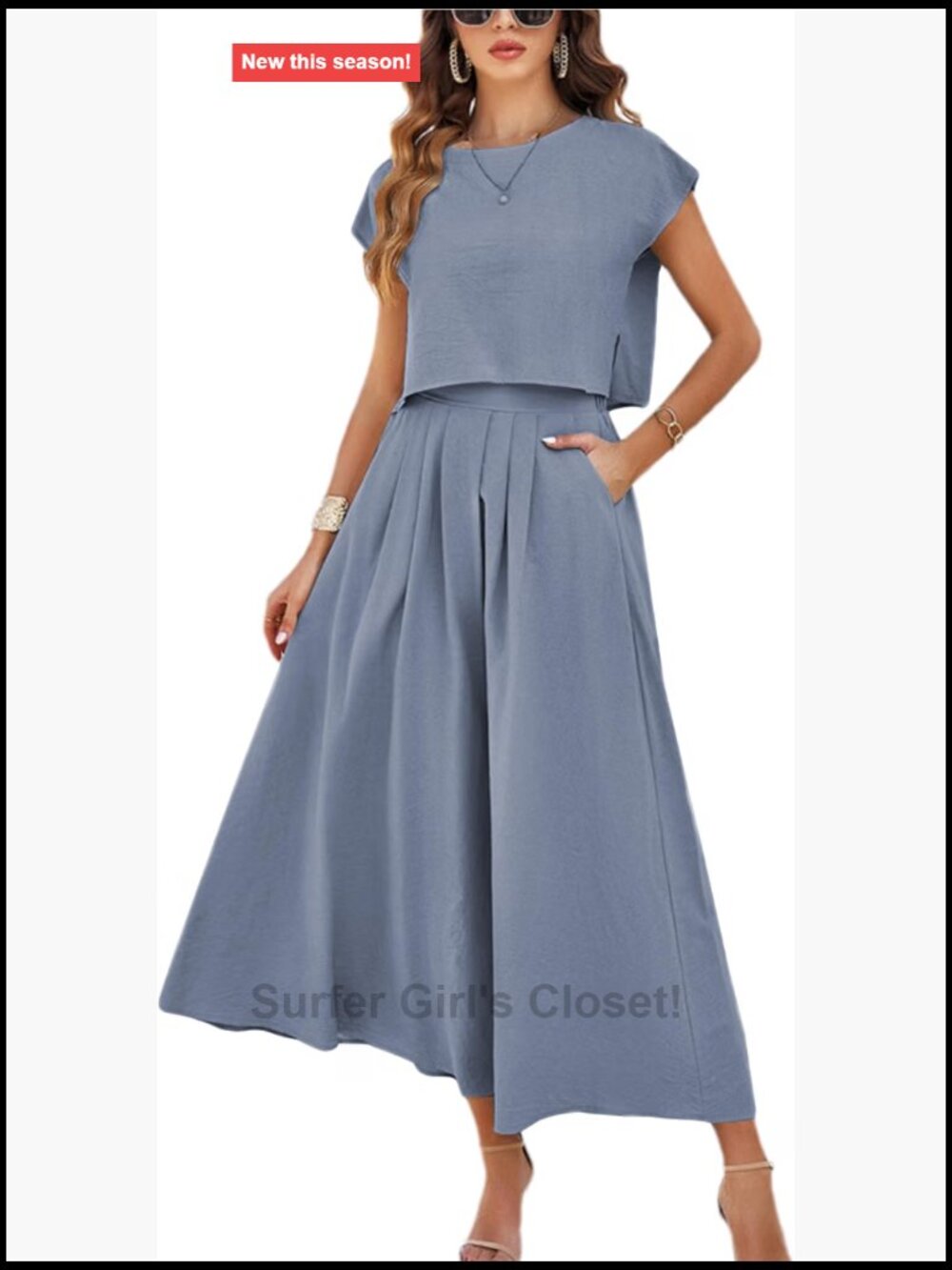 2 Piece Maxi Skirt Set Cap Sleeve Top High Waist Pockets Rayon Summer
